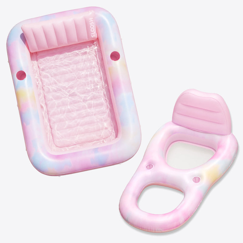 SLOOSH Pink Tie-dye Tanning Pool with Lounger High-picked Bundle