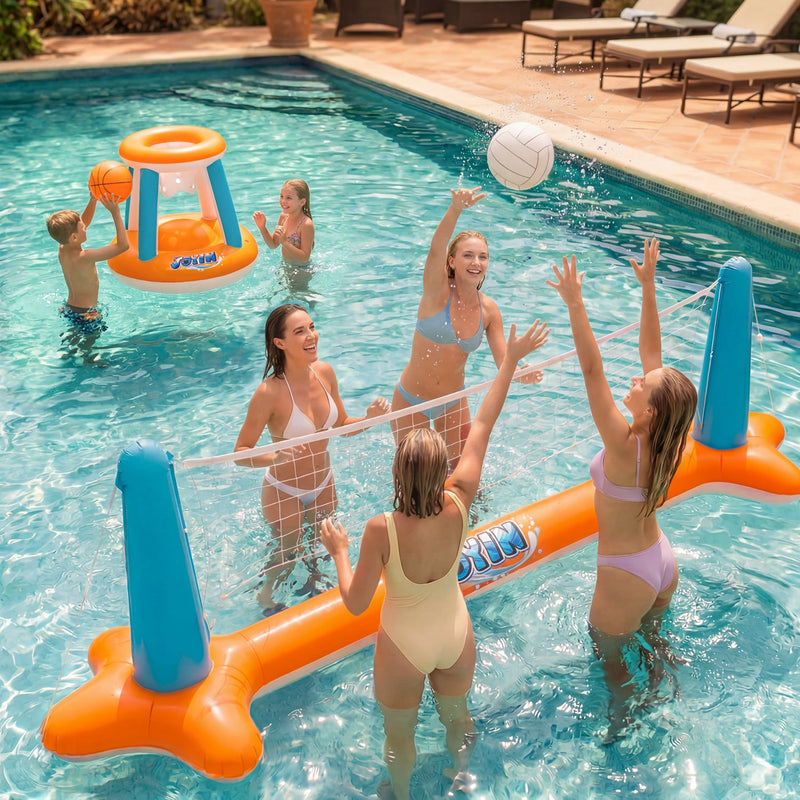 SLOOSH-Inflatable Basketball & Volleyball Pool Game Float Set
