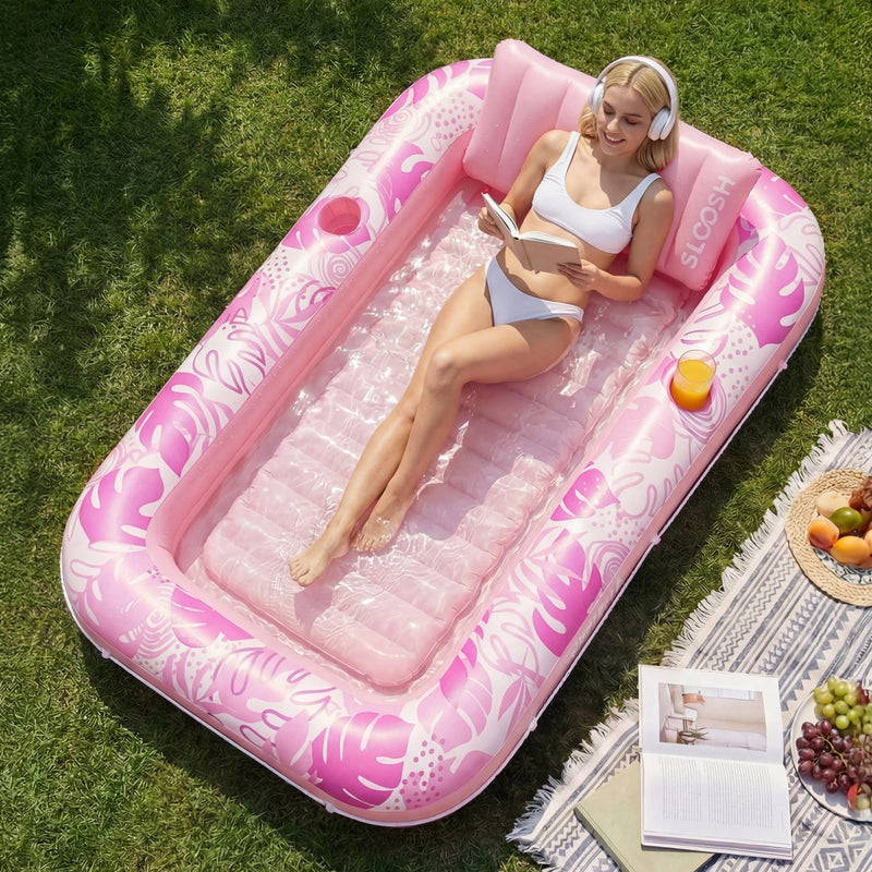 SLOOSH Tropical Leaves Inflatable Tanning Pool, Tropical Blue, 70