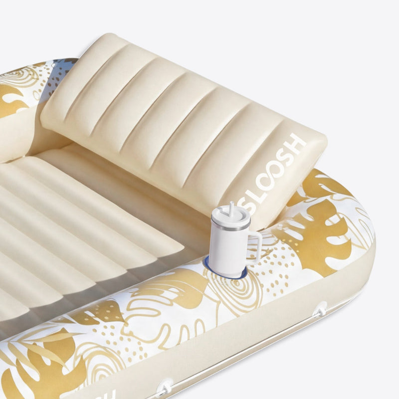 SLOOSH Inflatable Tanning Pool Lounger Float, Oatmeal White XL, 85