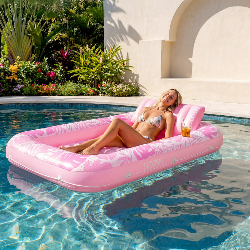 SLOOSH Inflatable Tanning Pool Lounger Float, Blushing Pink L, 70