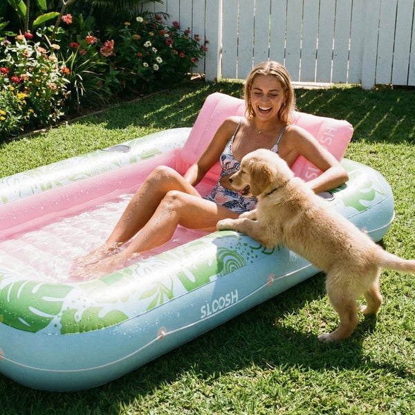 SLOOSH Inflatable Tanning Pool Lounger Float, Cyan Pink L, 70