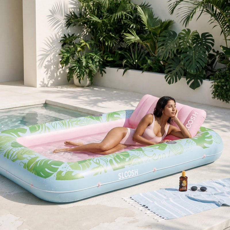 SLOOSH Inflatable Tanning Pool Lounger Float, Oatmeal White XL, 85