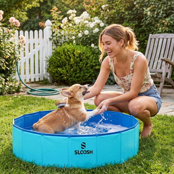 SLOOSH Foldable Dog Kiddie Pool - Portable Hard Plastic Doggie Swimming Pool