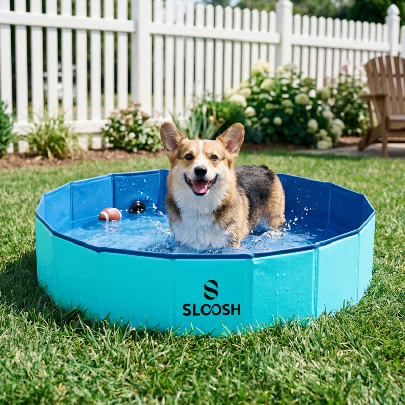 SLOOSH Foldable Dog Kiddie Pool - Portable Hard Plastic Doggie Swimming Pool