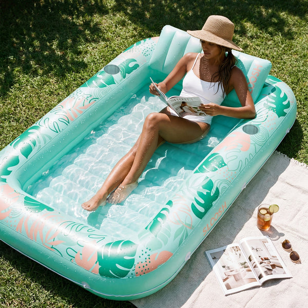 SLOOSH Inflatable Tanning Pool Lounger Float, Aqua Blue-L, 70