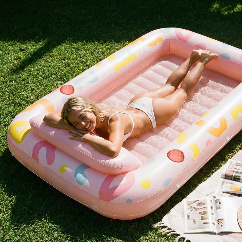SLOOSH Inflatable Tanning Pool Lounger Float, Pink Doodle, 70
