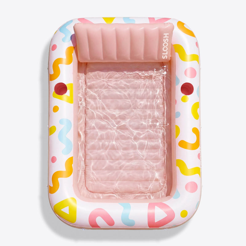 SLOOSH Inflatable Tanning Pool Lounger Float, Pink Doodle, 70