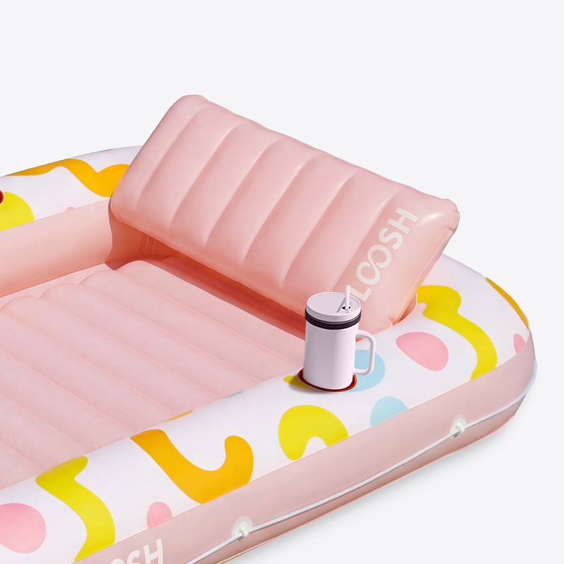 SLOOSH Inflatable Tanning Pool Lounger Float, Pink Doodle, 70
