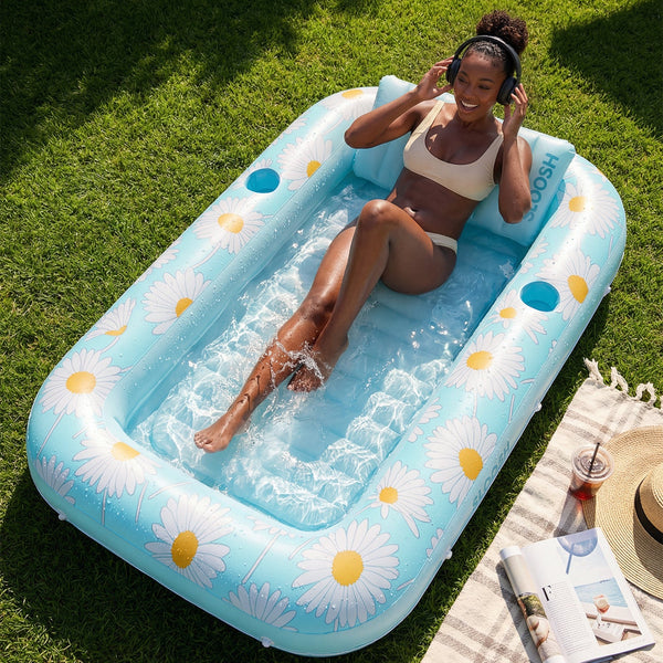 SLOOSH Inflatable Tanning Pool Lounger Float, Blue Daisy 70
