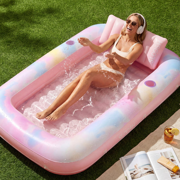 SLOOSH Inflatable Tanning Pool Lounger Float, Pink Tie-dye-Bliss State, 70