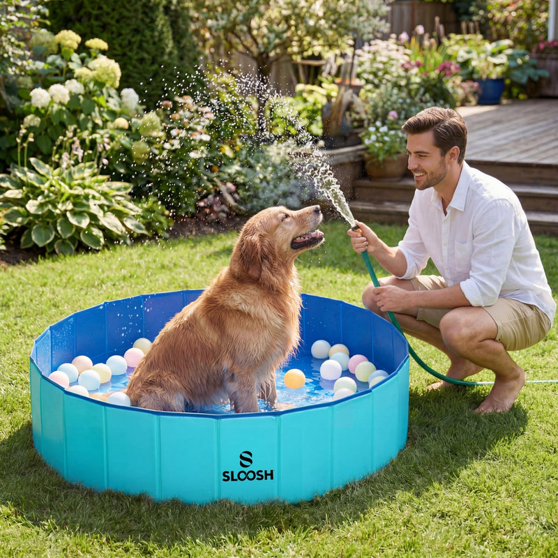 SLOOSH Foldable Dog Kiddie Pool - Portable Hard Plastic Doggie Swimming Pool