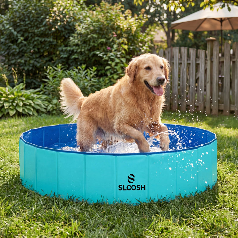 SLOOSH Foldable Dog Kiddie Pool - Portable Hard Plastic Doggie Swimming Pool