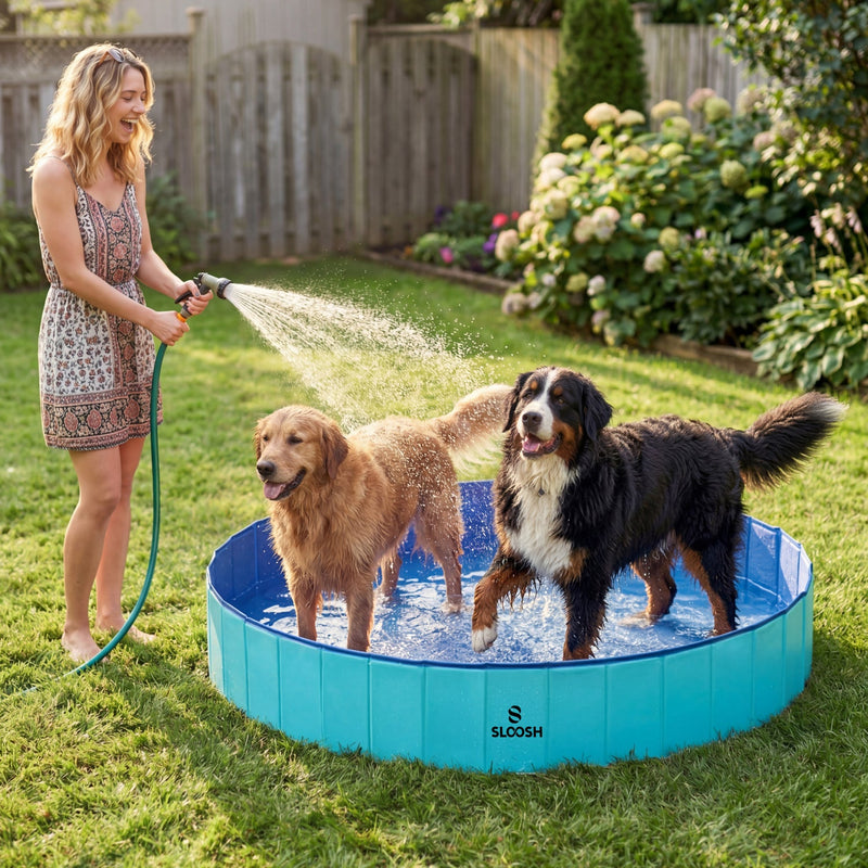 SLOOSH Foldable Dog Kiddie Pool - Portable Hard Plastic Doggie Swimming Pool