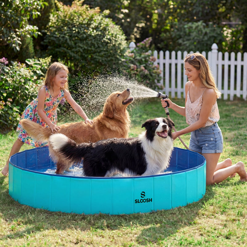 SLOOSH Foldable Dog Kiddie Pool - Portable Hard Plastic Doggie Swimming Pool