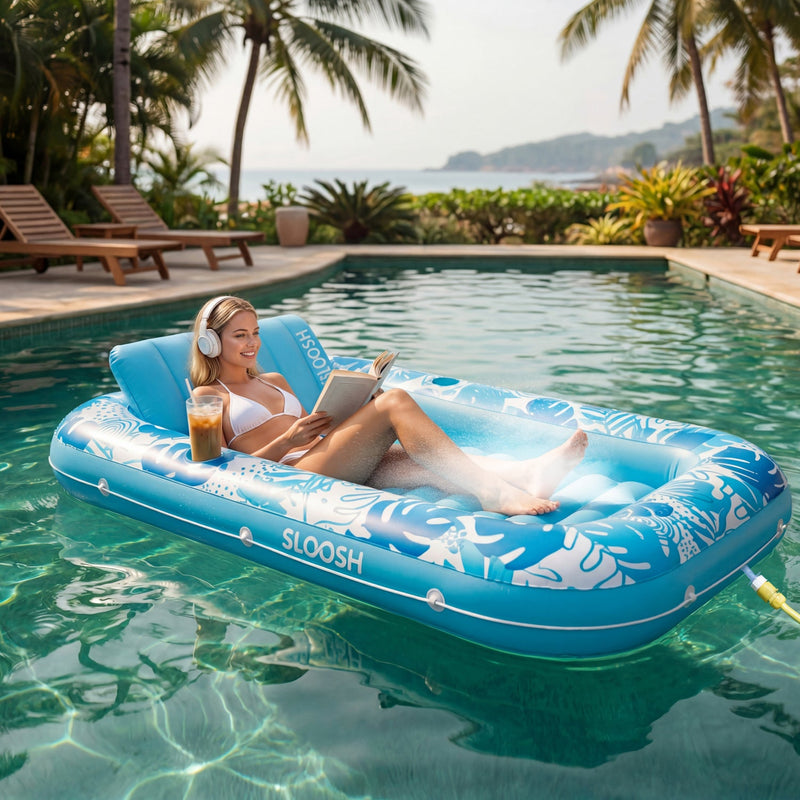 SLOOSH Inflatable Tanning Pool with Mist, 70“ Blue Tropical