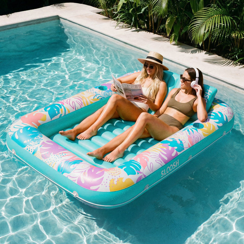 SLOOSH Tropical Inflatable Tanning Pool, Aqua Blue Tropical, 85