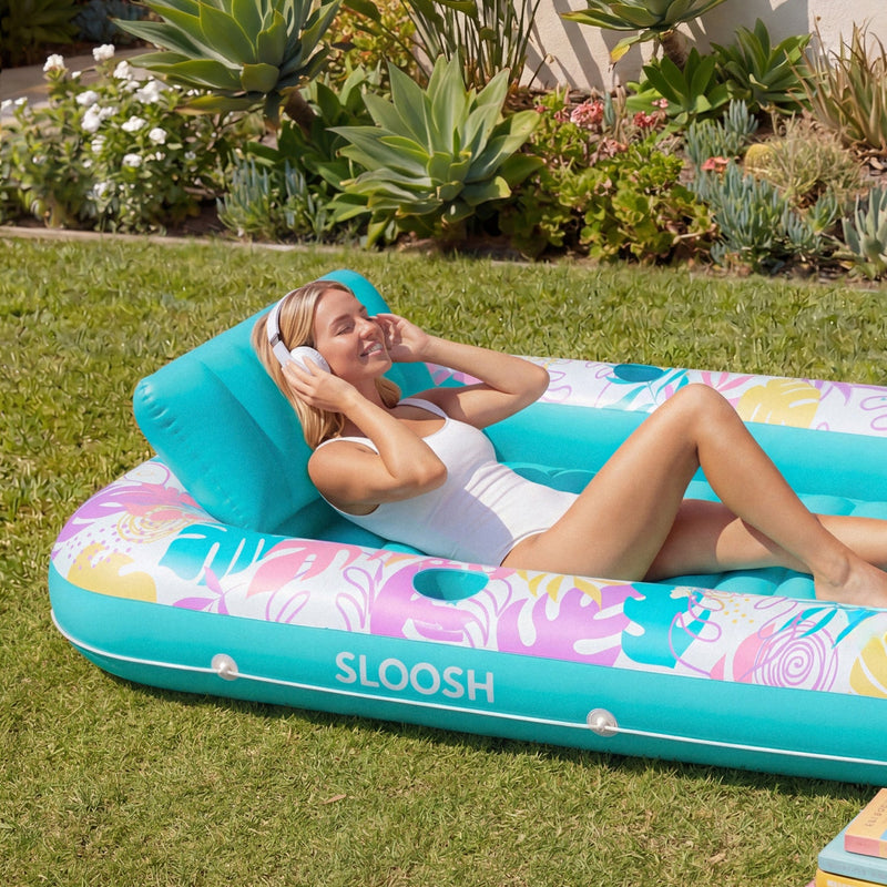 SLOOSH Tropical Leaves Inflatable Tanning Pool, Tropical Blue,  85