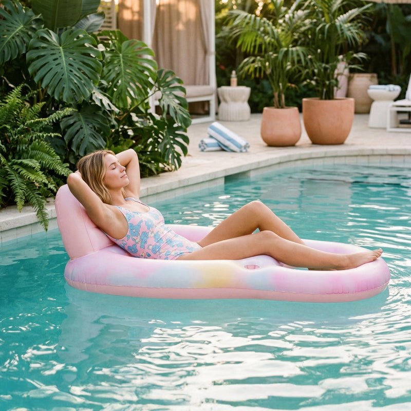 SLOOSH Pink Tie-dye Tanning Pool with Lounger High-picked Bundle